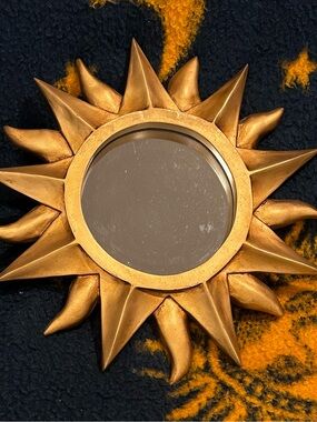 VTG 90s Celestial Gold Sun Accent Mirror Whimsigoth Boho MCM Sunburst Wall Decor